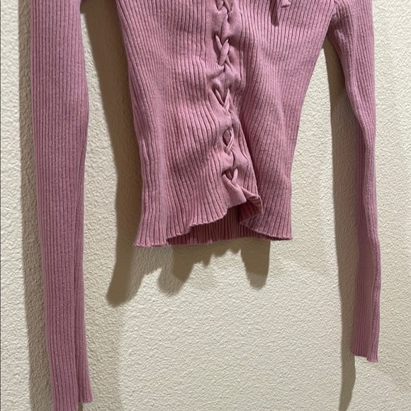 Pink Lace-Up Ribbed Knit Top - Picture 3 of 9